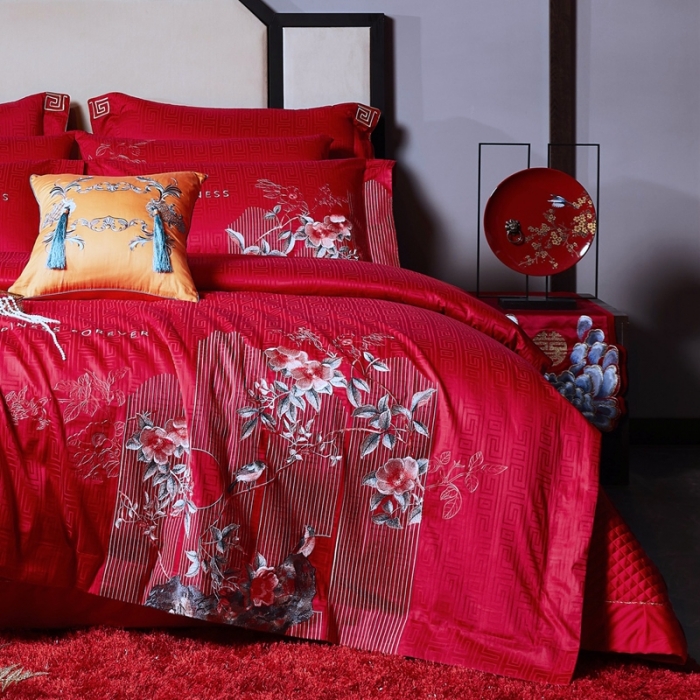 91家纺网 家纺一手货源 找家纺 缔缦 2022新款60s长绒棉婚庆四件套 曼妙