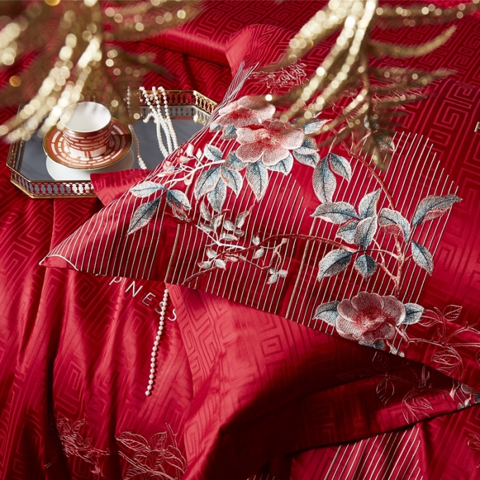 91家纺网 家纺一手货源 找家纺 缔缦 2022新款60s长绒棉婚庆四件套 曼妙