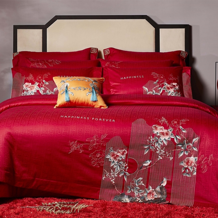 91家纺网 家纺一手货源 找家纺 缔缦 2022新款60s长绒棉婚庆四件套 曼妙