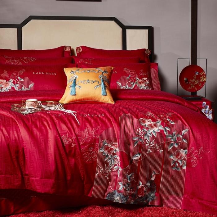 91家纺网 家纺一手货源 找家纺 缔缦 2022新款60s长绒棉婚庆四件套 曼妙