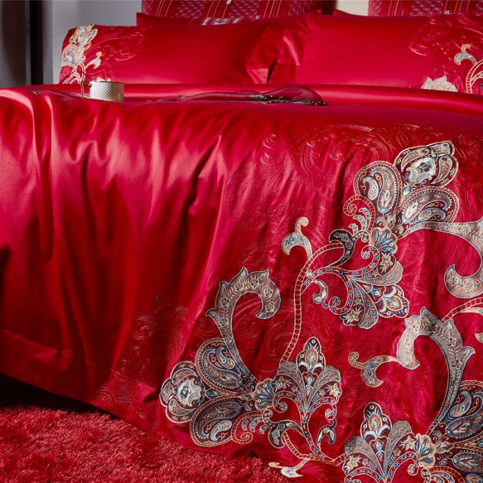 91家纺网 家纺一手货源 找家纺 缔缦 2022新款60s长绒棉婚庆四件套 织云绣霞