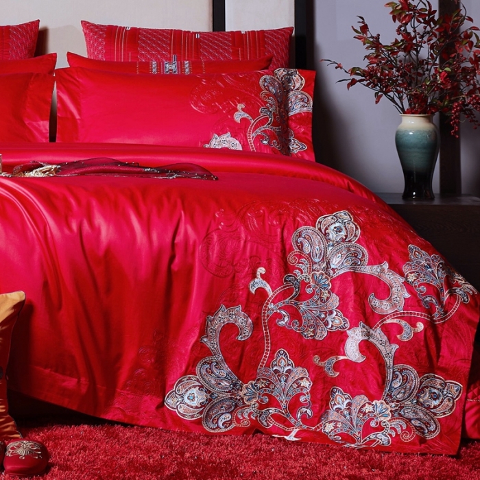 91家纺网 家纺一手货源 找家纺 缔缦 2022新款60s长绒棉婚庆四件套 织云绣霞