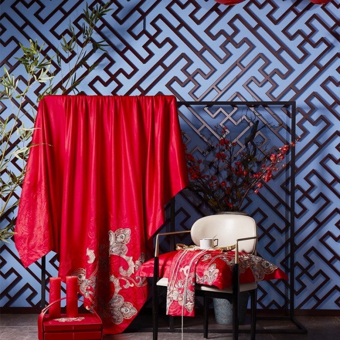 91家纺网 家纺一手货源 找家纺 缔缦 2022新款60s长绒棉婚庆四件套 织云绣霞