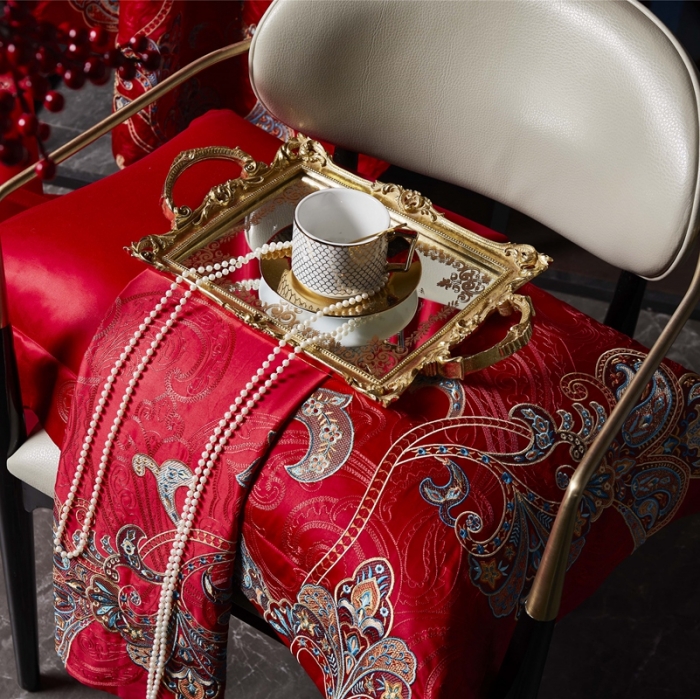 91家纺网 家纺一手货源 找家纺 缔缦 2022新款60s长绒棉婚庆四件套 织云绣霞