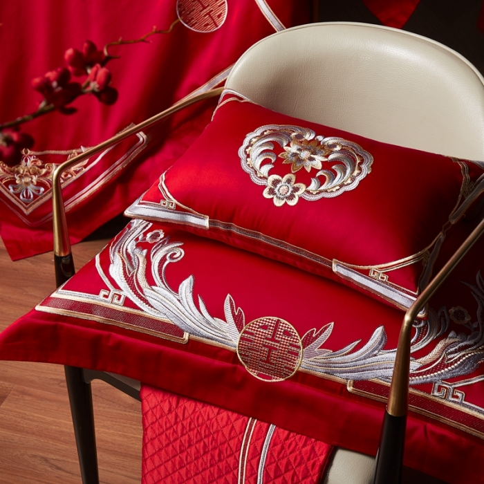 91家纺网 家纺一手货源 找家纺 缔缦 2022新款60s长绒棉婚庆四件套 紫气东来场景1