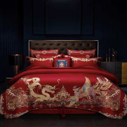 91家纺网 家纺一手货源 找家纺 缔缦 2022新款全棉婚庆系列四件套多件套 龙翔凤瑞场景1