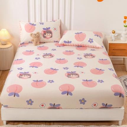 91家纺网 家纺一手货源 找家纺 名兮 2022新款纯棉印花床笠 蜜桃女孩