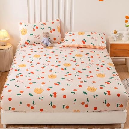 91家纺网 家纺一手货源 找家纺 名兮 2022新款纯棉印花床笠 樱桃小熊