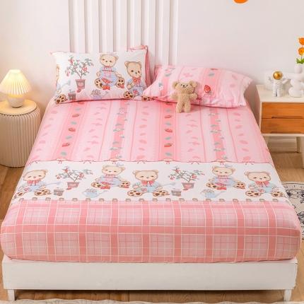 91家纺网 家纺一手货源 找家纺 名兮 2022新款纯棉印花床笠 园丁小熊