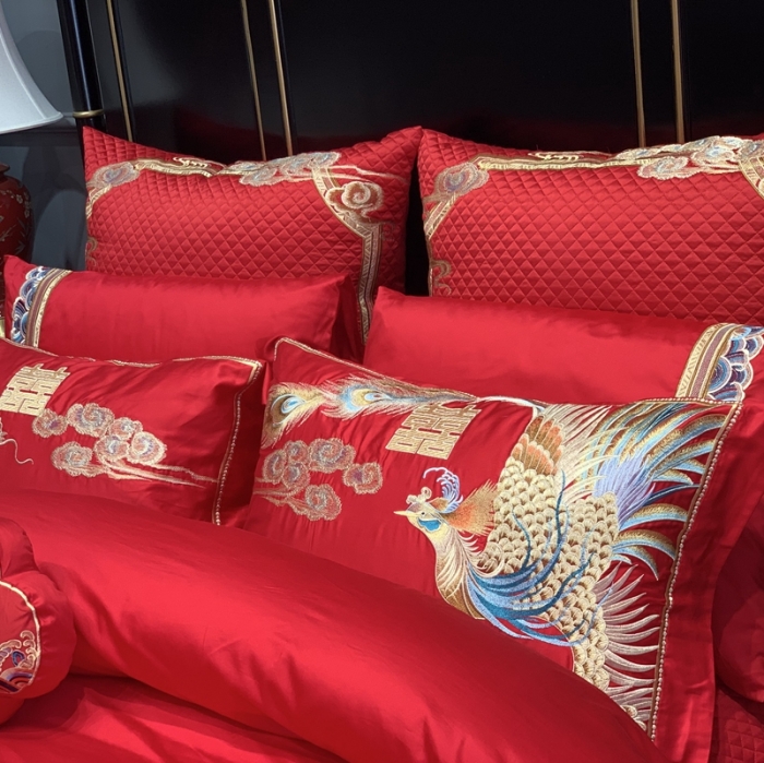 91家纺网 家纺一手货源 找家纺 缔缦 2022新款全棉婚庆系列四件套多件套 龙飞凤舞