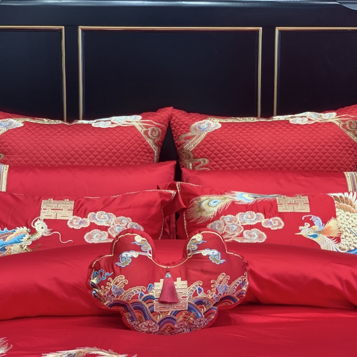 91家纺网 家纺一手货源 找家纺 缔缦 2022新款全棉婚庆系列四件套多件套 龙飞凤舞