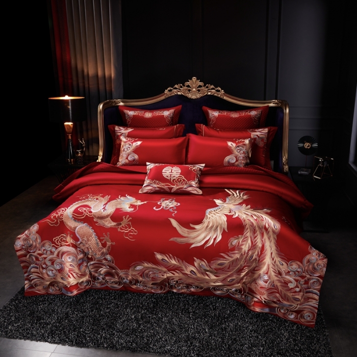 91家纺网 家纺一手货源 找家纺 缔缦 2022新款全棉婚庆系列四件套多件套 龙凤呈祥场景1