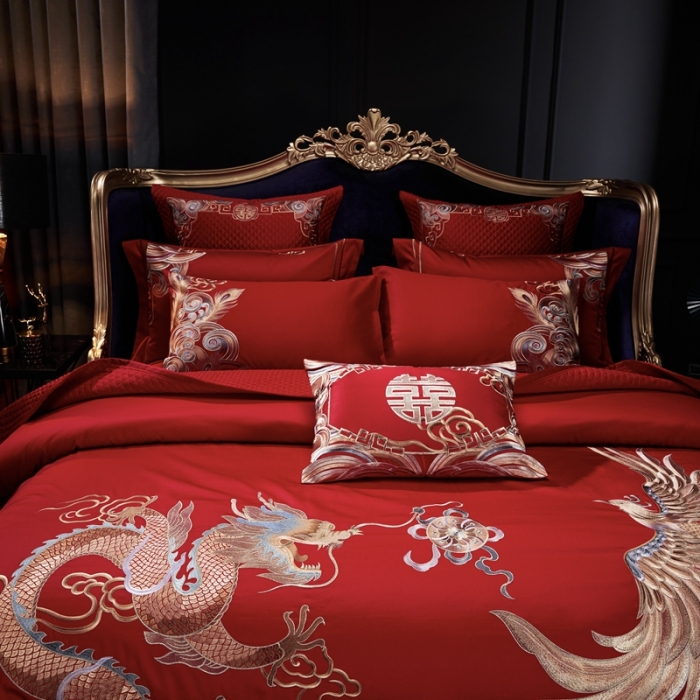 91家纺网 家纺一手货源 找家纺 缔缦 2022新款全棉婚庆系列四件套多件套 龙凤呈祥场景1