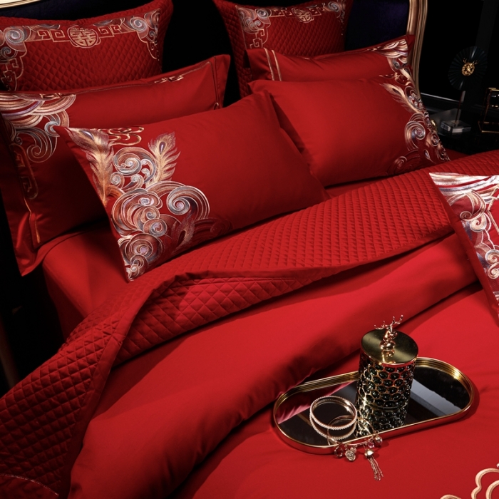 91家纺网 家纺一手货源 找家纺 缔缦 2022新款全棉婚庆系列四件套多件套 龙凤呈祥场景1