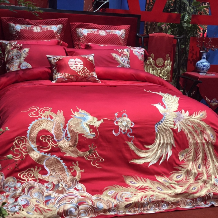 91家纺网 家纺一手货源 找家纺 缔缦 2022新款全棉婚庆系列四件套多件套 龙凤呈祥场景2