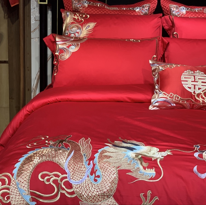 91家纺网 家纺一手货源 找家纺 缔缦 2022新款全棉婚庆系列四件套多件套 龙凤呈祥场景2