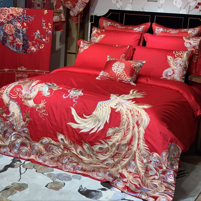 91家纺网 家纺一手货源 找家纺 缔缦 2022新款全棉婚庆系列四件套多件套 龙凤呈祥场景2