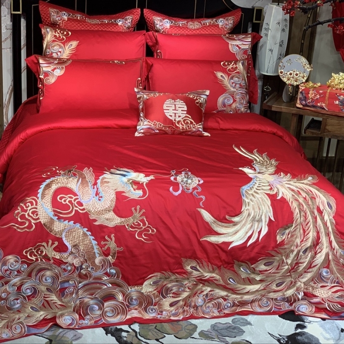91家纺网 家纺一手货源 找家纺 缔缦 2022新款全棉婚庆系列四件套多件套 龙凤呈祥场景2