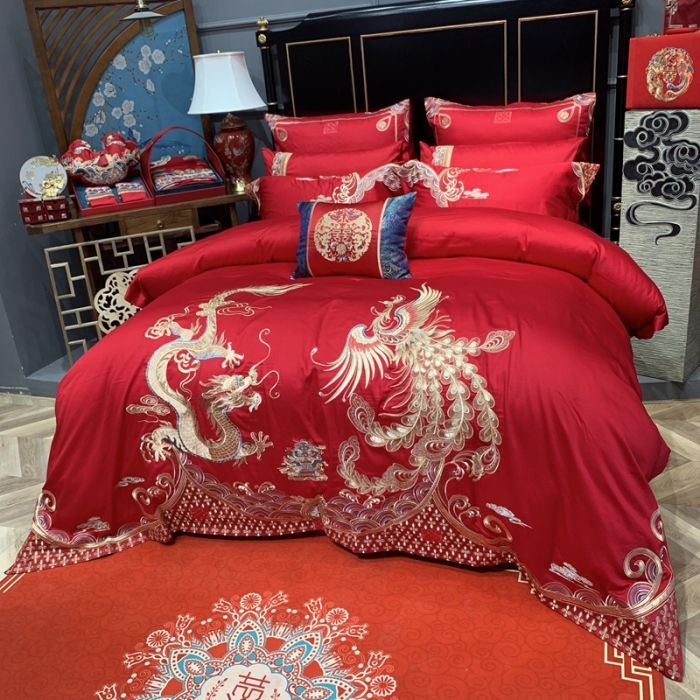 91家纺网 家纺一手货源 找家纺 缔缦 2022新款全棉婚庆系列四件套多件套 天赐良缘