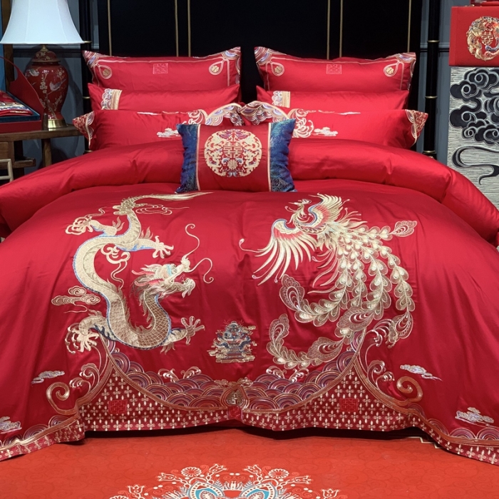 91家纺网 家纺一手货源 找家纺 缔缦 2022新款全棉婚庆系列四件套多件套 天赐良缘