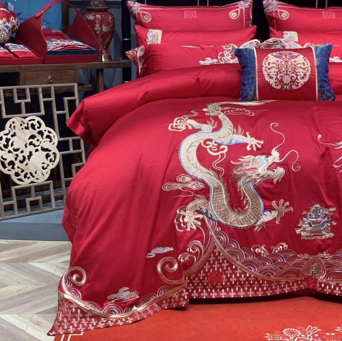 91家纺网 家纺一手货源 找家纺 缔缦 2022新款全棉婚庆系列四件套多件套 天赐良缘