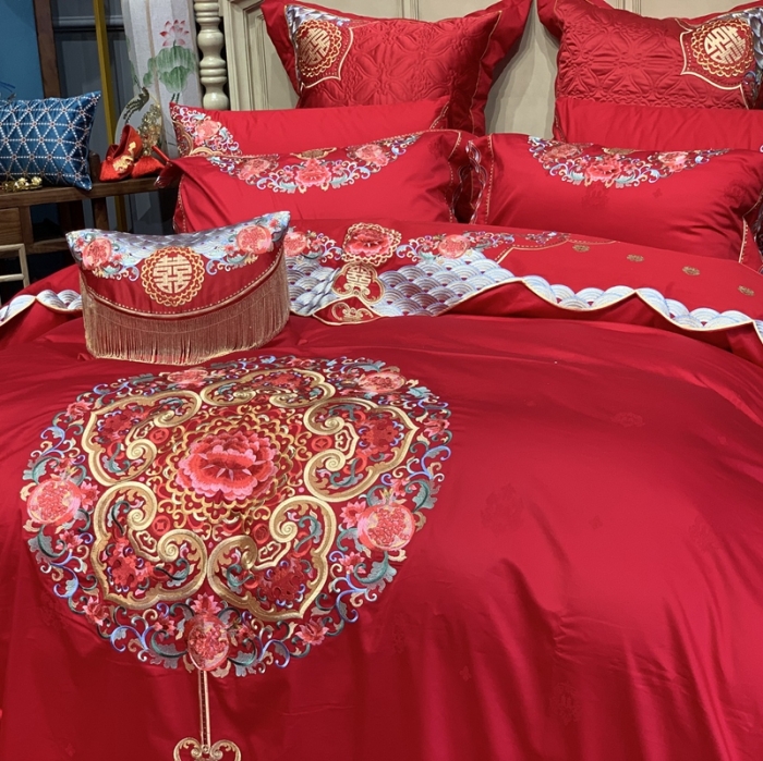 91家纺网 家纺一手货源 找家纺 缔缦 2022新款全棉婚庆系列四件套多件套 真爱永随