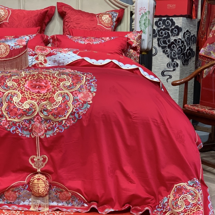 91家纺网 家纺一手货源 找家纺 缔缦 2022新款全棉婚庆系列四件套多件套 真爱永随