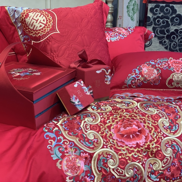 91家纺网 家纺一手货源 找家纺 缔缦 2022新款全棉婚庆系列四件套多件套 真爱永随