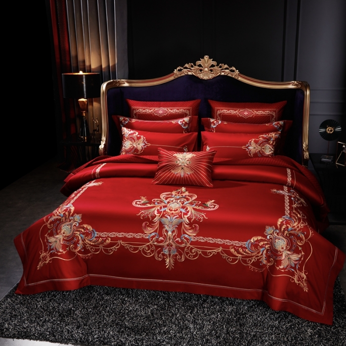 91家纺网 家纺一手货源 找家纺 缔缦 2022新款全棉婚庆系列四件套多件套 金色华尔兹场景1