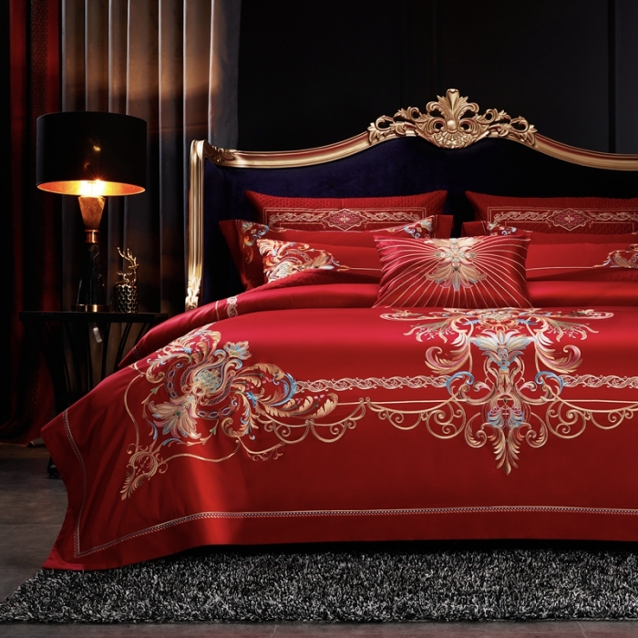 91家纺网 家纺一手货源 找家纺 缔缦 2022新款全棉婚庆系列四件套多件套 金色华尔兹场景1