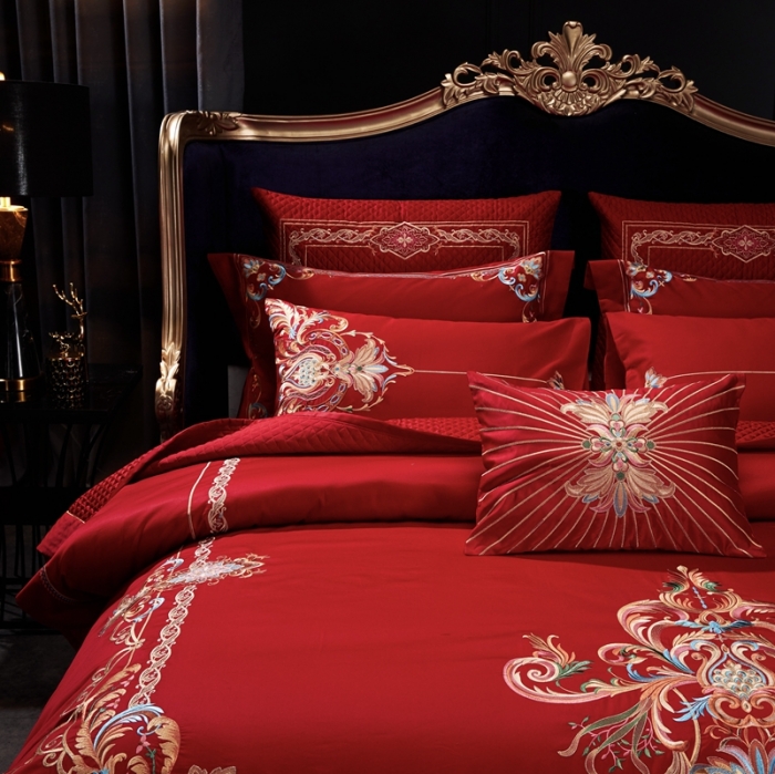 91家纺网 家纺一手货源 找家纺 缔缦 2022新款全棉婚庆系列四件套多件套 金色华尔兹场景1