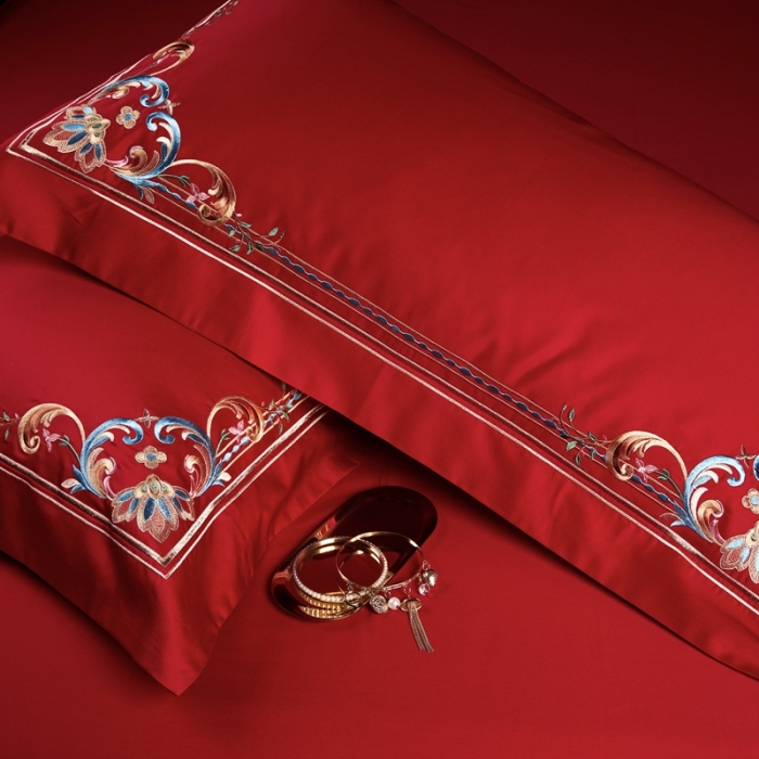 91家纺网 家纺一手货源 找家纺 缔缦 2022新款全棉婚庆系列四件套多件套 金色华尔兹场景1