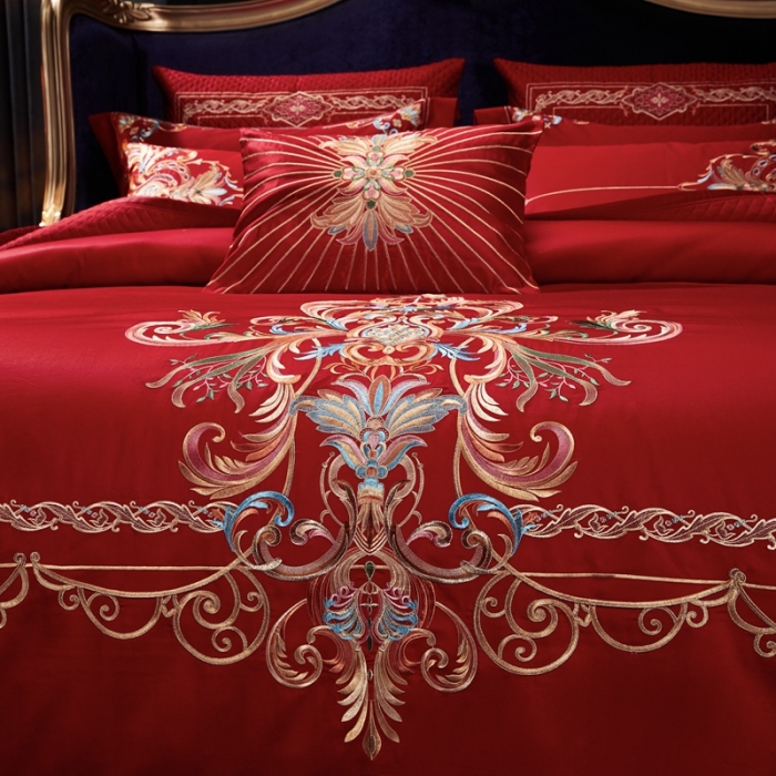 91家纺网 家纺一手货源 找家纺 缔缦 2022新款全棉婚庆系列四件套多件套 金色华尔兹场景1