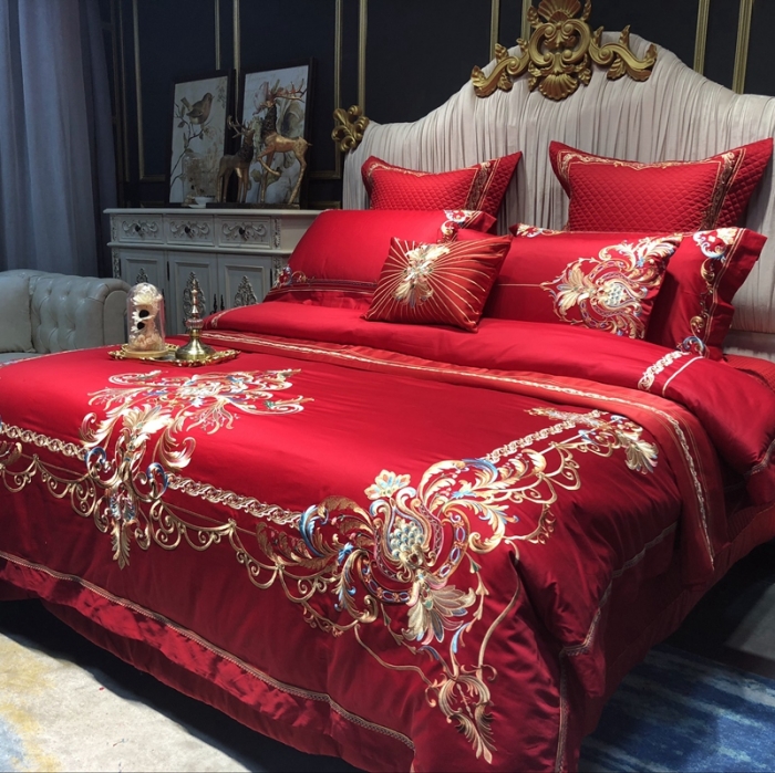 91家纺网 家纺一手货源 找家纺 缔缦 2022新款全棉婚庆系列四件套多件套 金色华尔兹场景2