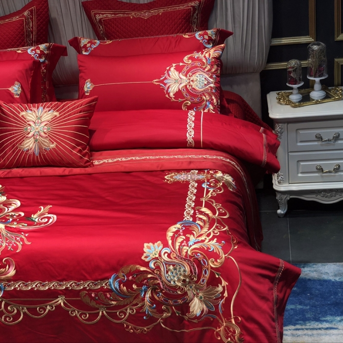 91家纺网 家纺一手货源 找家纺 缔缦 2022新款全棉婚庆系列四件套多件套 金色华尔兹场景2