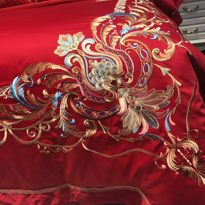 91家纺网 家纺一手货源 找家纺 缔缦 2022新款全棉婚庆系列四件套多件套 金色华尔兹场景2