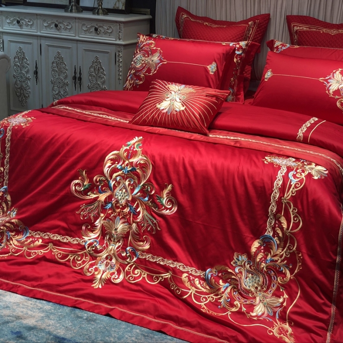 91家纺网 家纺一手货源 找家纺 缔缦 2022新款全棉婚庆系列四件套多件套 金色华尔兹场景2