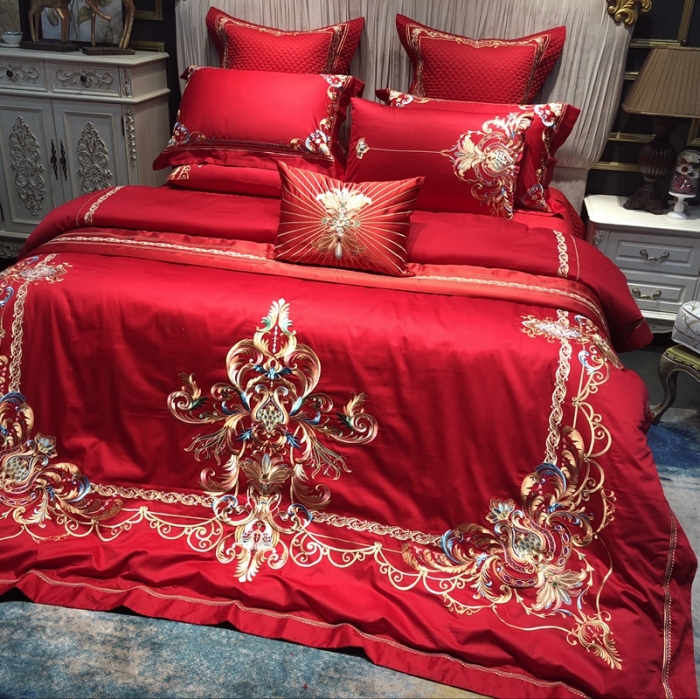 91家纺网 家纺一手货源 找家纺 缔缦 2022新款全棉婚庆系列四件套多件套 金色华尔兹场景2