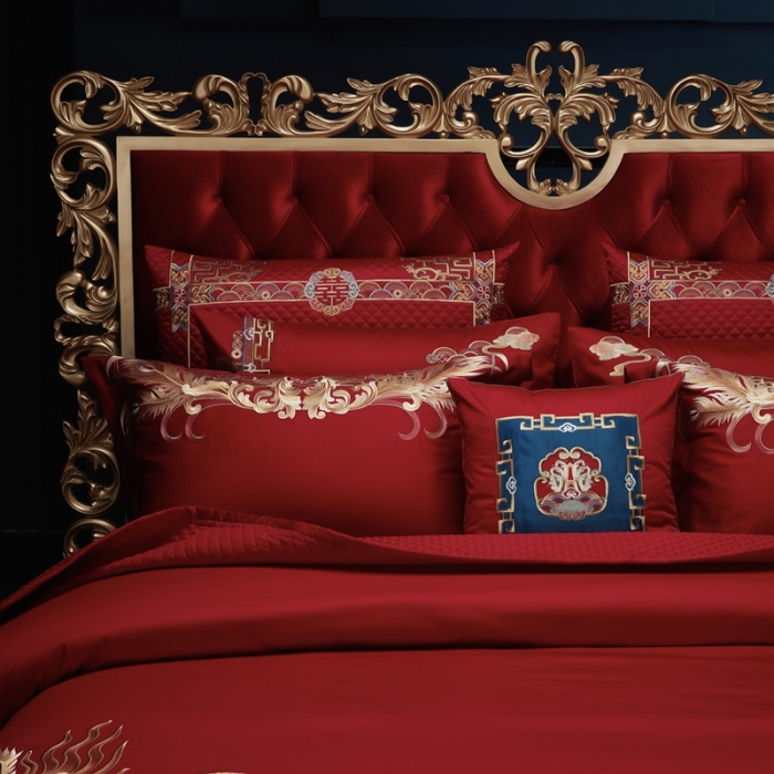 91家纺网 家纺一手货源 找家纺 缔缦 2022新款全棉婚庆系列四件套多件套 龙翔凤瑞场景1