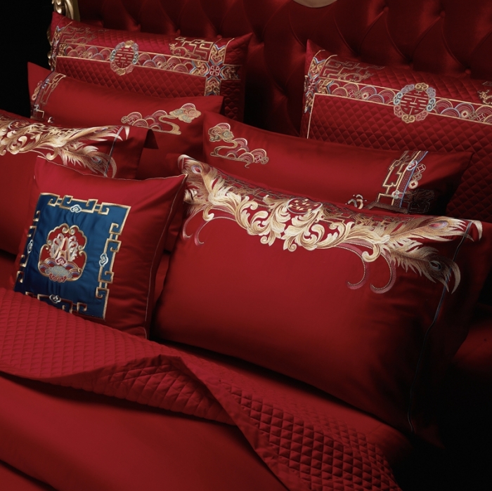 91家纺网 家纺一手货源 找家纺 缔缦 2022新款全棉婚庆系列四件套多件套 龙翔凤瑞场景1