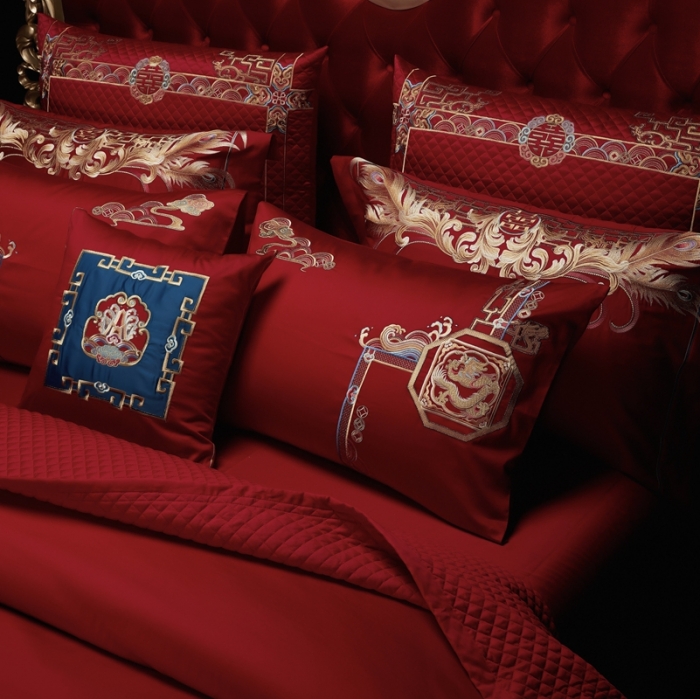 91家纺网 家纺一手货源 找家纺 缔缦 2022新款全棉婚庆系列四件套多件套 龙翔凤瑞场景1