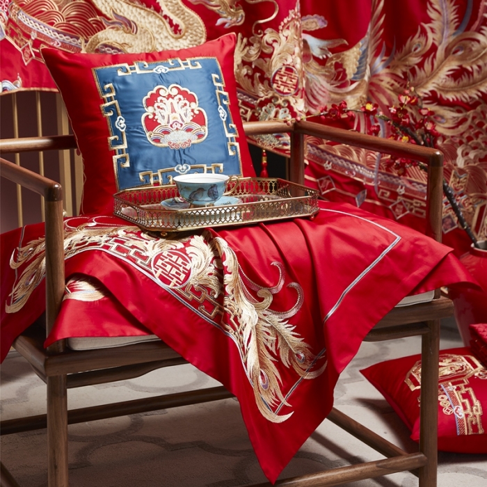 91家纺网 家纺一手货源 找家纺 缔缦 2022新款全棉婚庆系列四件套多件套 龙翔凤瑞场景2