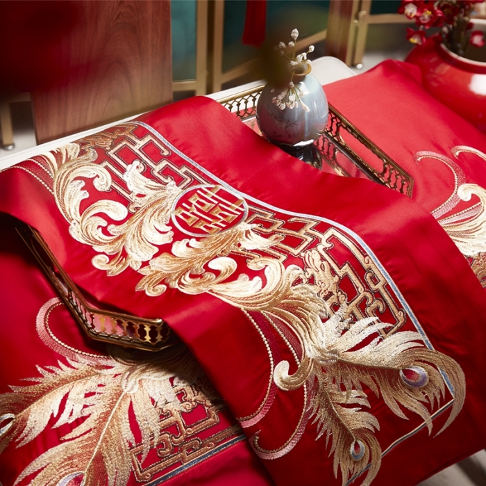 91家纺网 家纺一手货源 找家纺 缔缦 2022新款全棉婚庆系列四件套多件套 龙翔凤瑞场景2