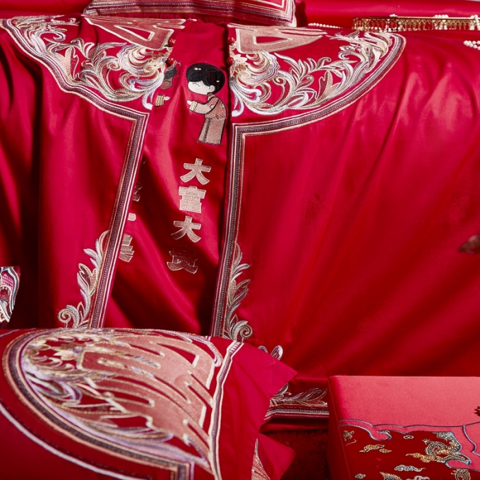 91家纺网 家纺一手货源 找家纺 缔缦 2022新款全棉婚庆系列四件套多件套 喜妆场景1