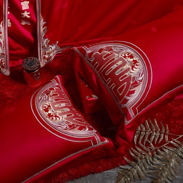 91家纺网 家纺一手货源 找家纺 缔缦 2022新款全棉婚庆系列四件套多件套 喜妆场景1