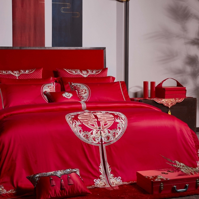 91家纺网 家纺一手货源 找家纺 缔缦 2022新款全棉婚庆系列四件套多件套 喜妆场景1