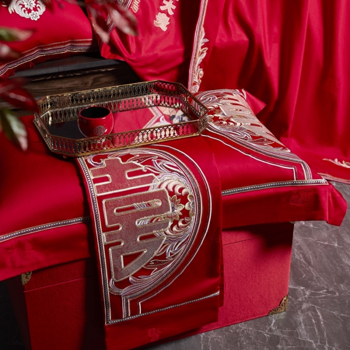 91家纺网 家纺一手货源 找家纺 缔缦 2022新款全棉婚庆系列四件套多件套 喜妆场景1