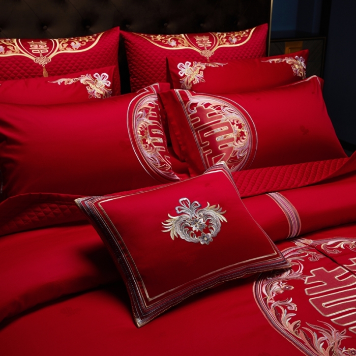 91家纺网 家纺一手货源 找家纺 缔缦 2022新款全棉婚庆系列四件套多件套 喜妆场景2