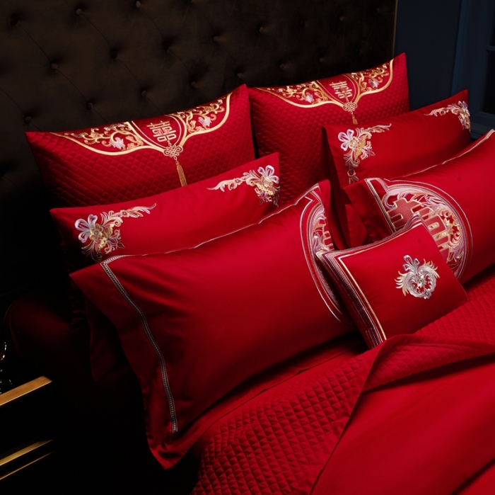 91家纺网 家纺一手货源 找家纺 缔缦 2022新款全棉婚庆系列四件套多件套 喜妆场景2