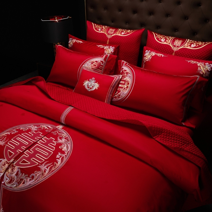 91家纺网 家纺一手货源 找家纺 缔缦 2022新款全棉婚庆系列四件套多件套 喜妆场景2